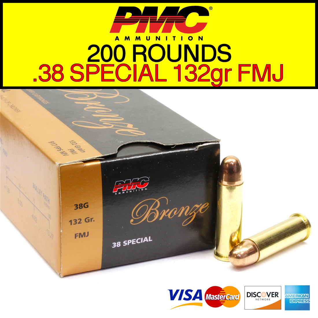 200-rounds-pmc-bronze-38-special-132gr-fmj-no-cc-fees-pistol